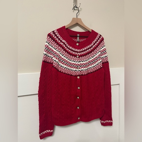 SOLD Hanna Andersson Holiday Inspired Red Black White Knit Sweater Large - Picture 3 of 9